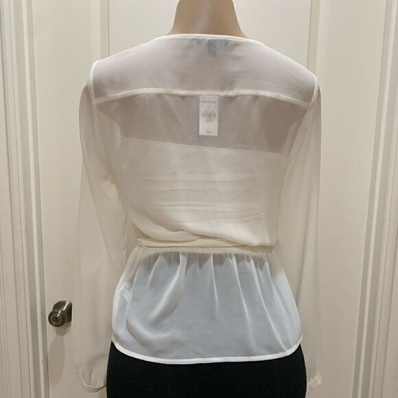 NWT- Express Embroidered Rose Wrap Peplum Chiffon Top - Picture 3 of 7